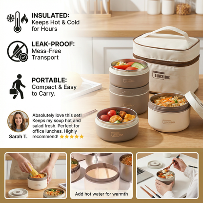 3-Piece Lunch Box Set – Insulated, Leak-Proof & Practical for On-the-Go