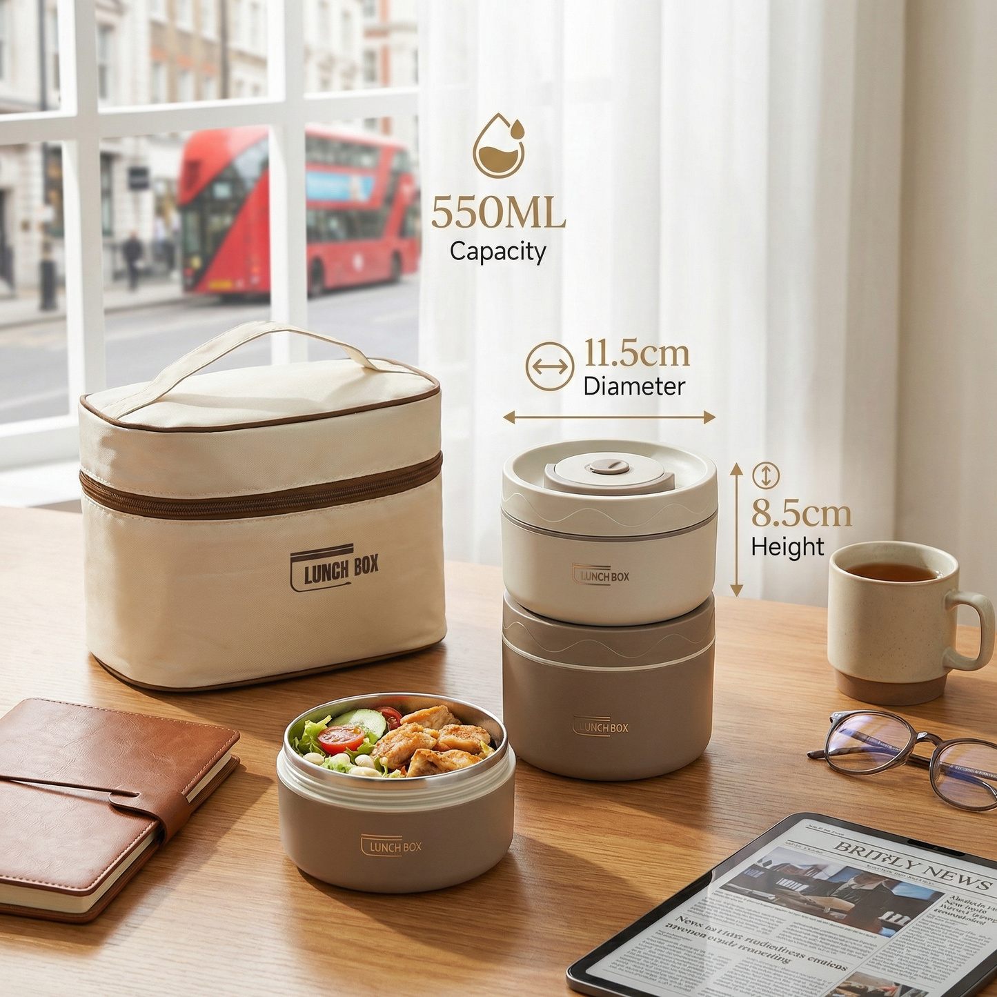 3-Piece Lunch Box Set – Insulated, Leak-Proof & Practical for On-the-Go