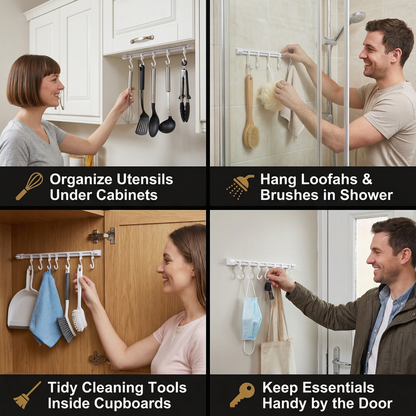 Self-Adhesive Hook Rail for Kitchen and Bathroom – Strong hold and no drilling required (2 pieces)