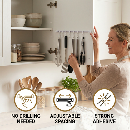 Self-Adhesive Hook Rail for Kitchen and Bathroom – Strong hold and no drilling required (2 pieces)