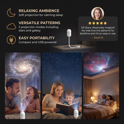 Modern Starry Sky Lamp – USB Mini Projector Night Light for Bedroom & Relaxing Ambience incl. 5 Patterns