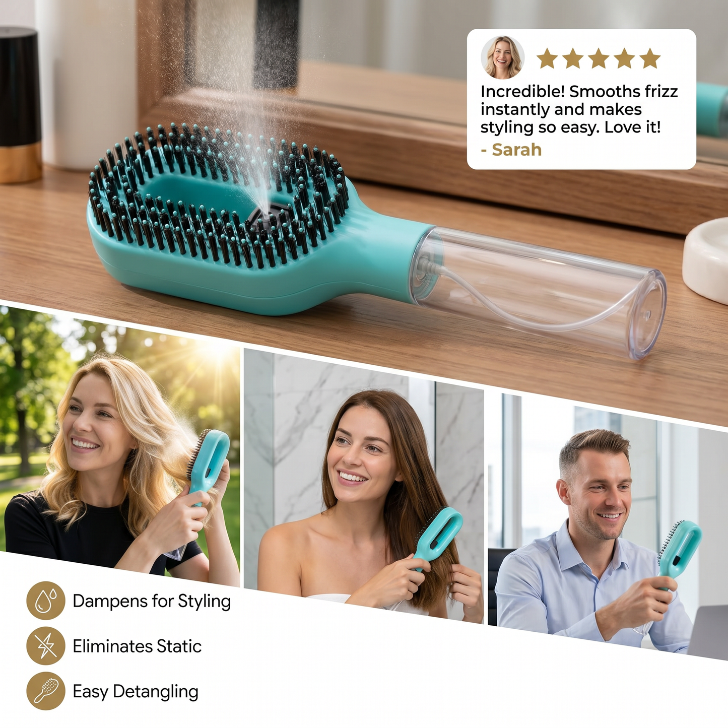 Anti-Frizz Spray Hair Brush – Smooths Flyaways and Makes Hairstyling Easier