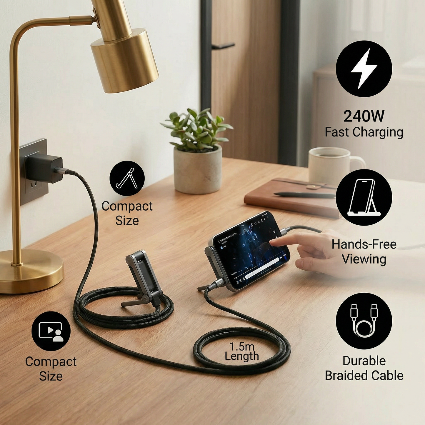 2-in-1 Foldable Fast Charging Cable & Phone Stand