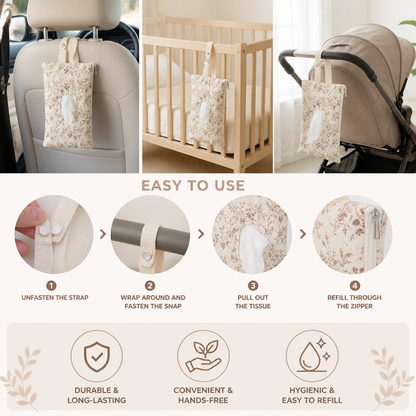 Hanging Tissue Holder for Strollers, Cribs & Cars