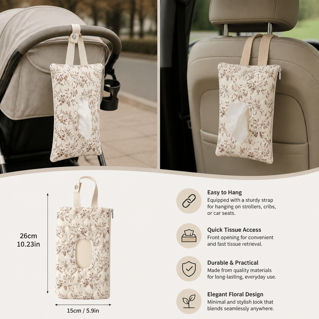 Hanging Tissue Holder for Strollers, Cribs & Cars