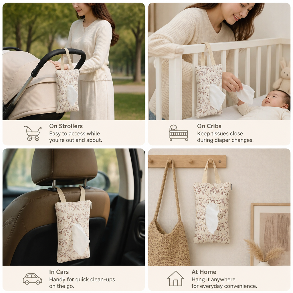 Hanging Tissue Holder for Strollers, Cribs & Cars