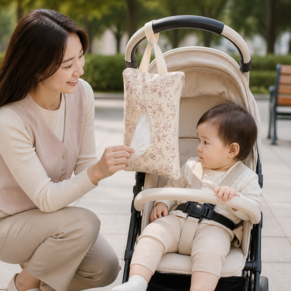 Hanging Tissue Holder for Strollers, Cribs & Cars