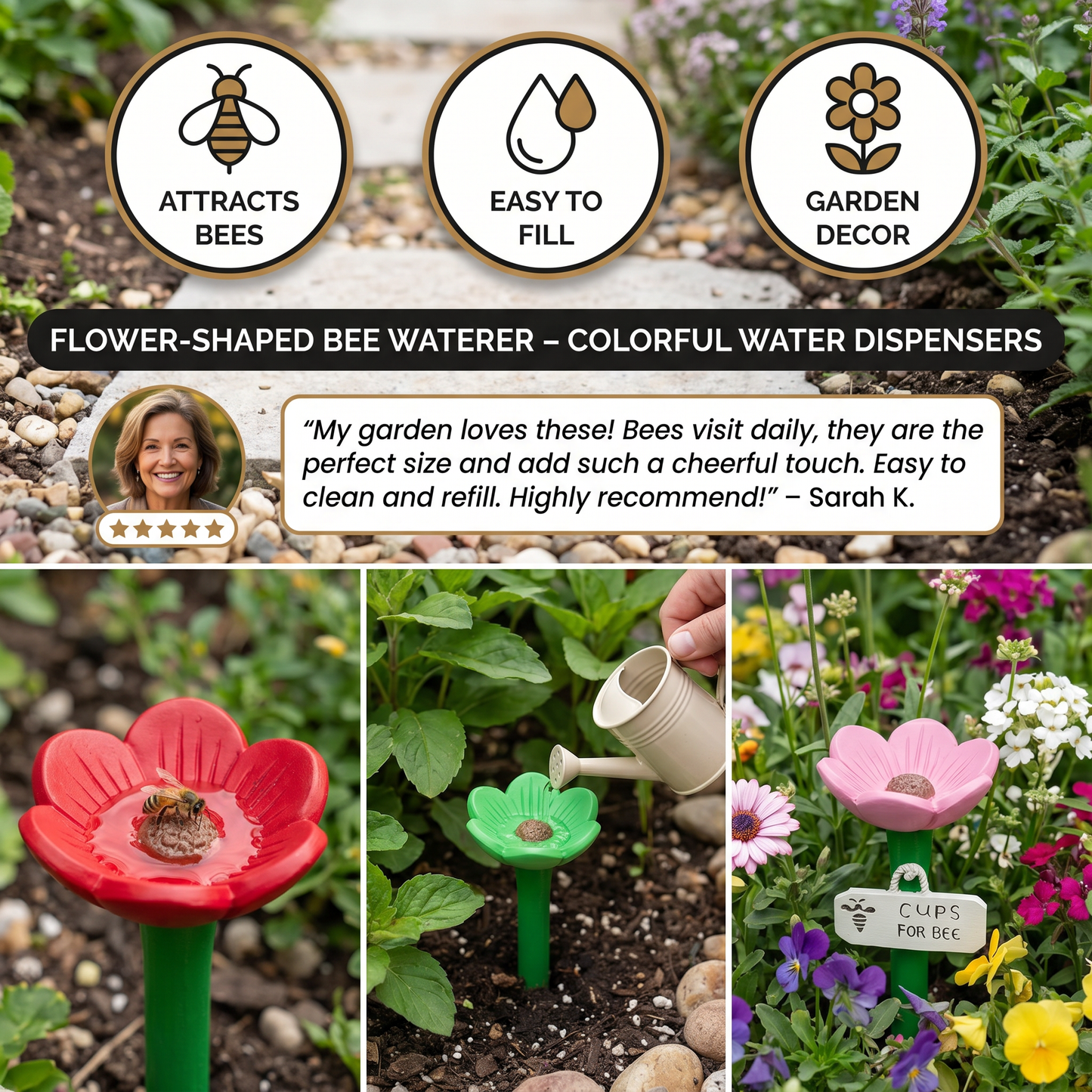 Flower-Shaped Bee Waterer – Colorful Water Dispensers for the Garden