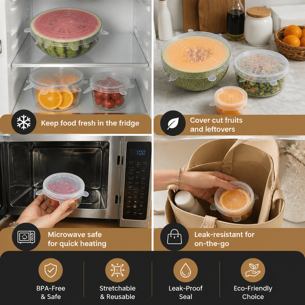 6-Piece Silicone Stretch Lid Set – Reusable BPA-Free Food Covers