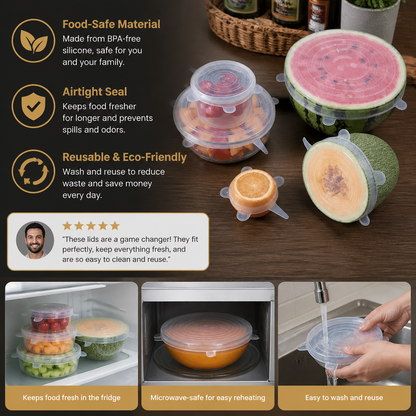 6-Piece Silicone Stretch Lid Set – Reusable BPA-Free Food Covers