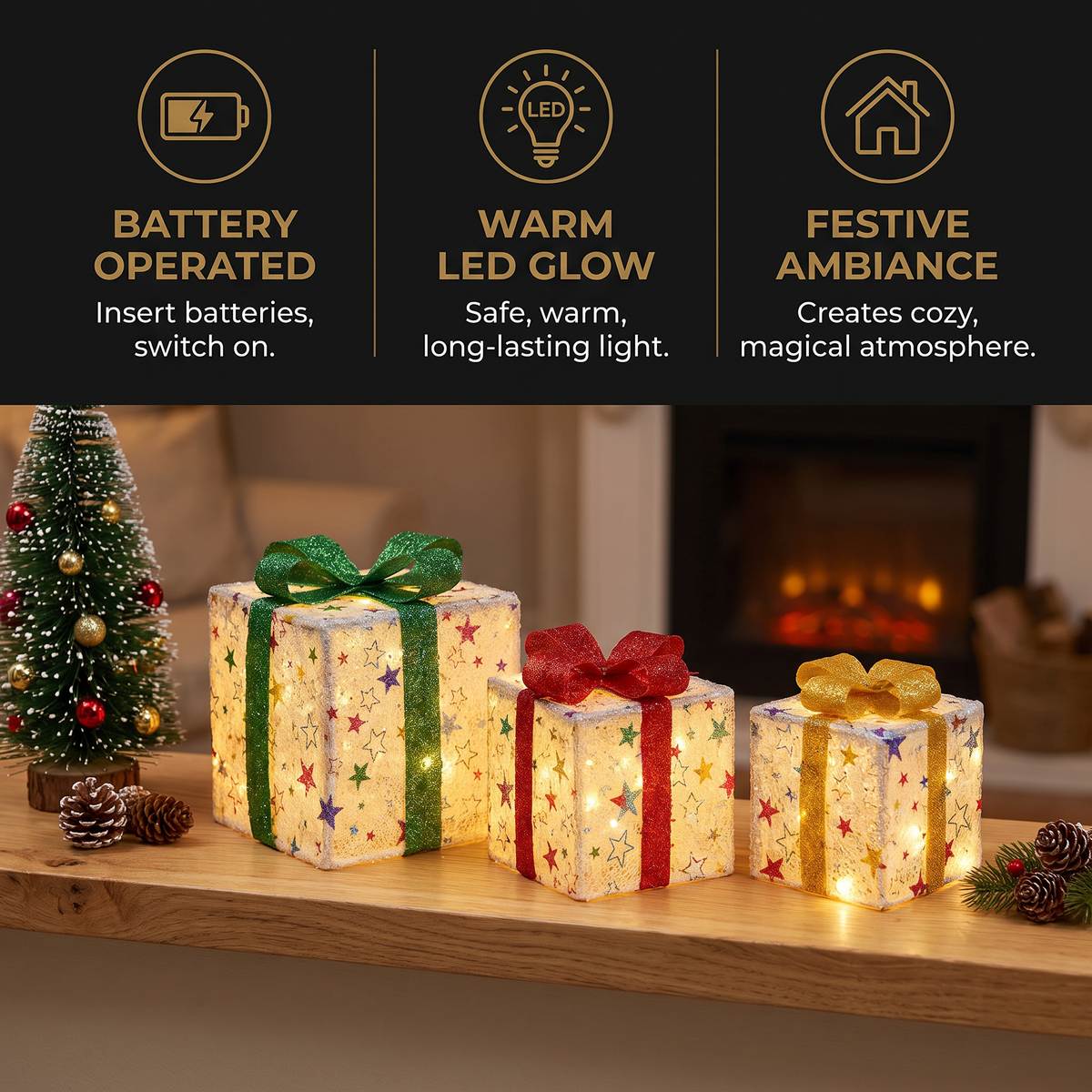 Glowing LED Christmas Gift Box Decoration Set