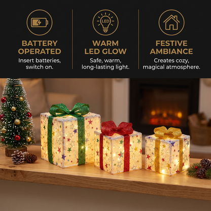 Glowing LED Christmas Gift Box Decoration Set