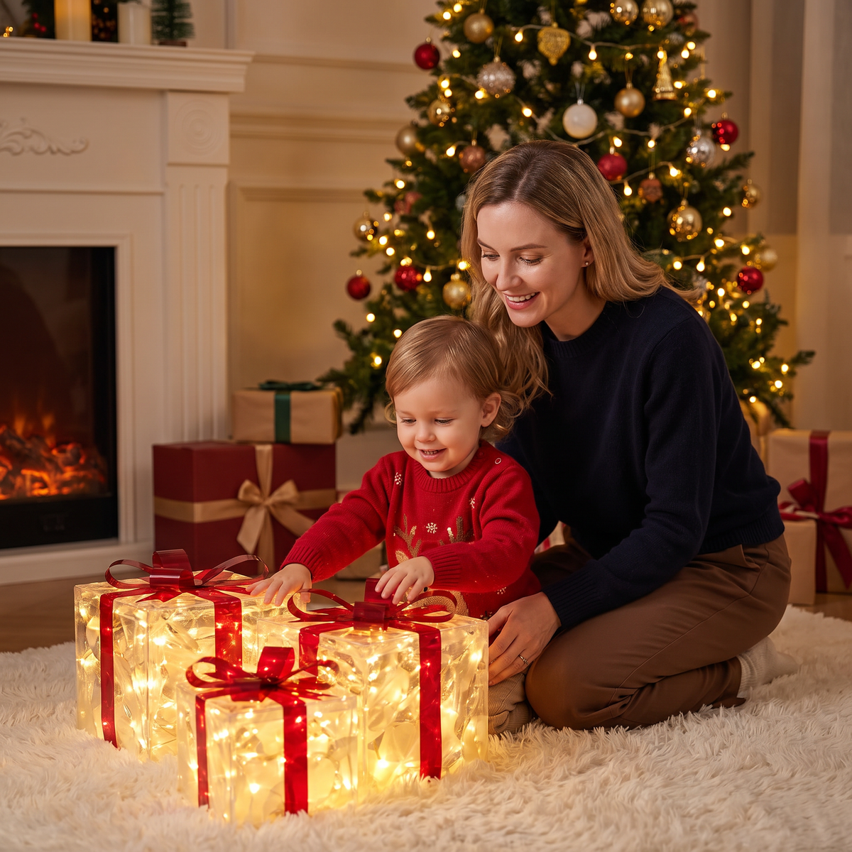 Glowing LED Christmas Gift Box Decoration Set