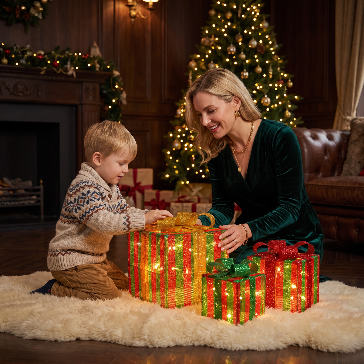 Glowing LED Christmas Gift Box Decoration Set
