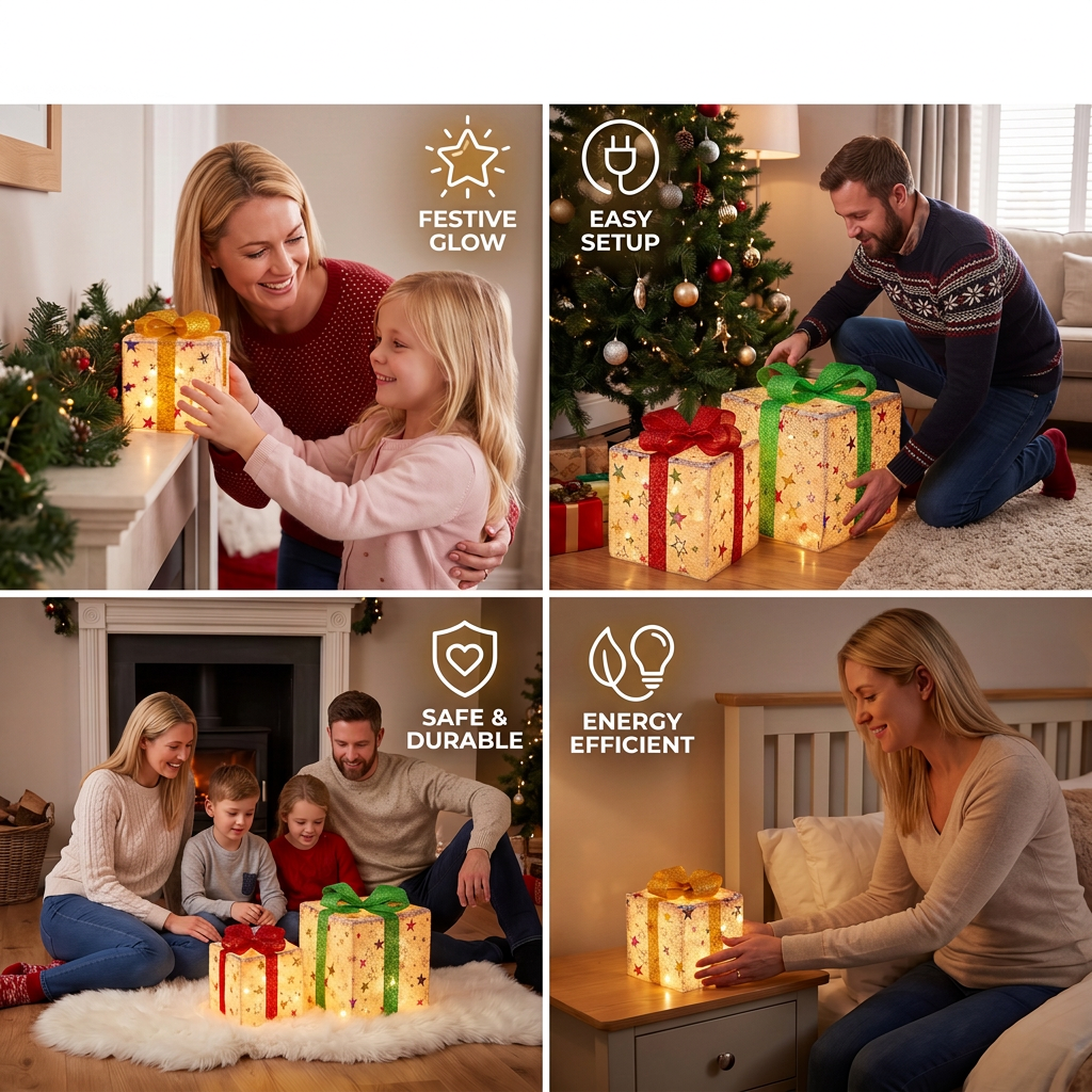 Glowing LED Christmas Gift Box Decoration Set