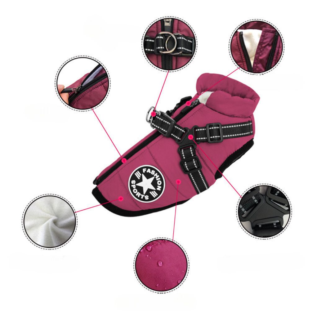 Wind- and Waterproof Jacket for Dogs with Harness