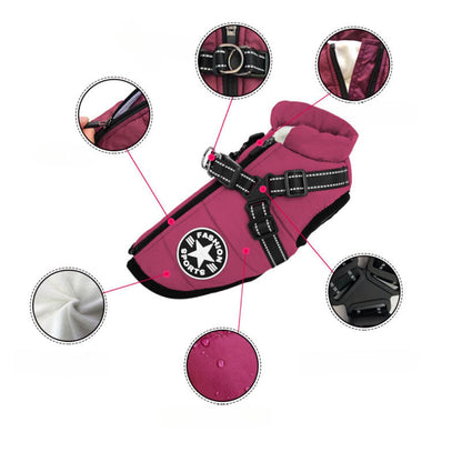 Wind- and Waterproof Jacket for Dogs with Harness