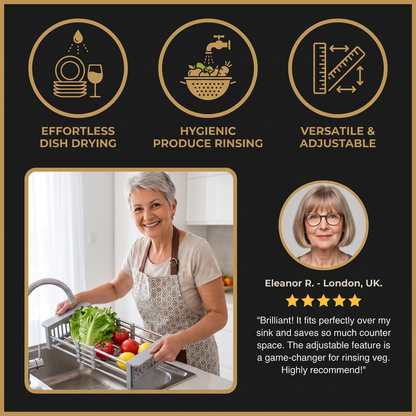 Adjustable Over-the-Sink Dish Drying Rack & Produce Drainer