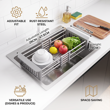 Adjustable Over-the-Sink Dish Drying Rack & Produce Drainer