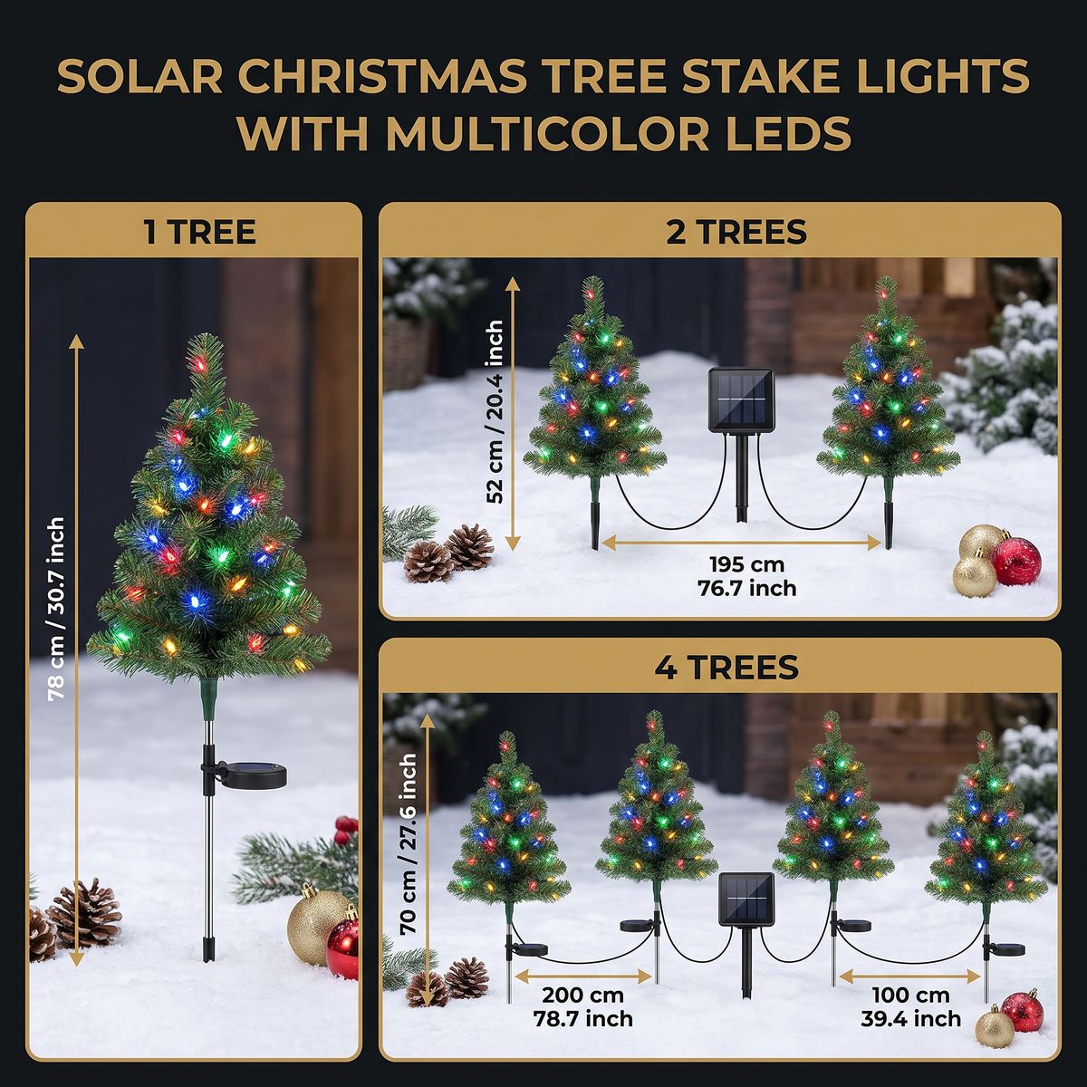 Solar Christmas Tree Stake Lights with Multicolor LEDs