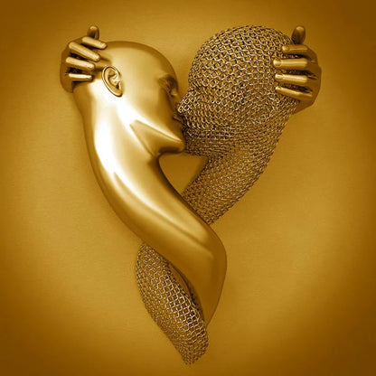 Modern Love Canvas with Elegant Metallic Figure – Abstract Art in Contemporary Design