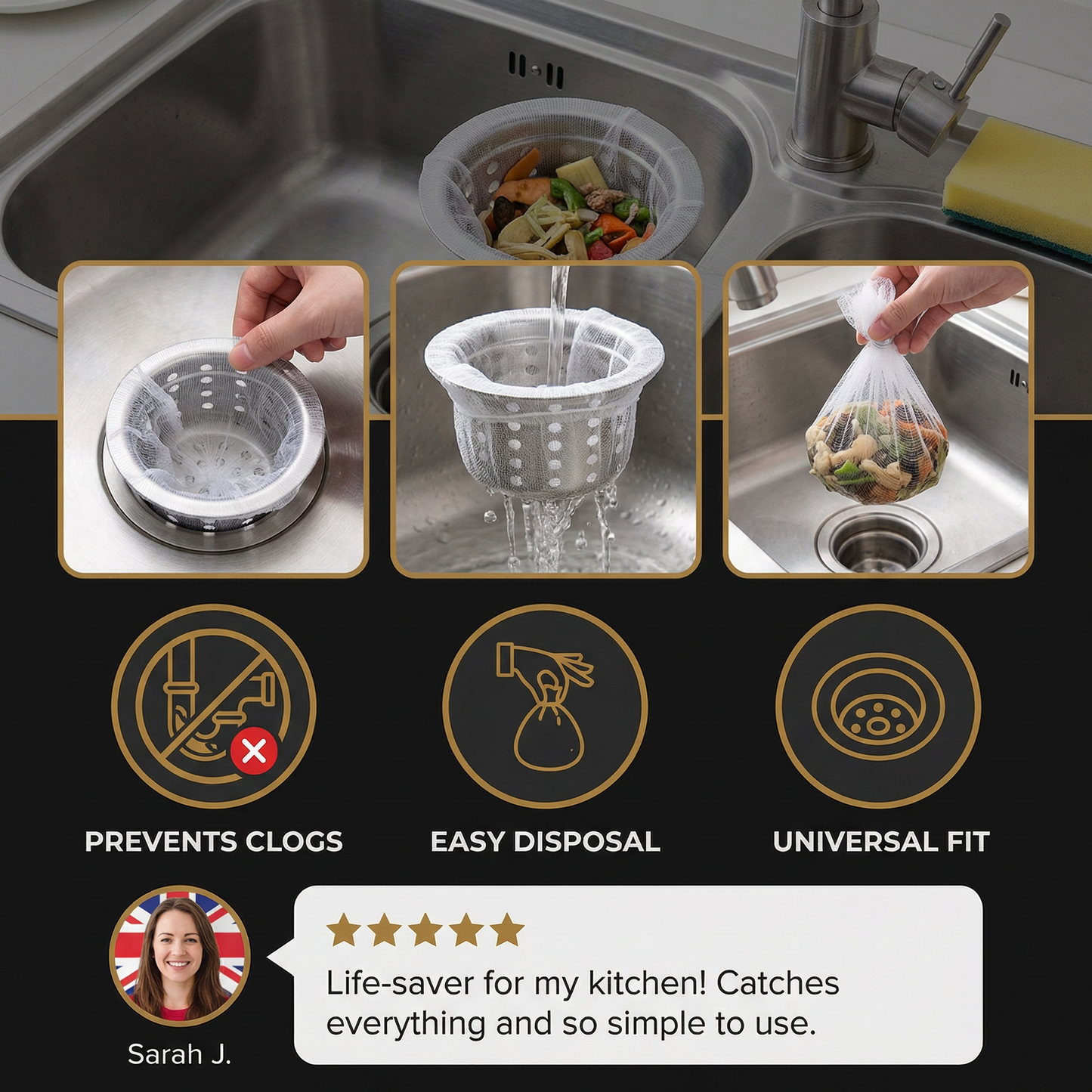 Disposable Sink Strainer Nets – Anti-Clog Mesh for Sink & Drain (2-Pack)