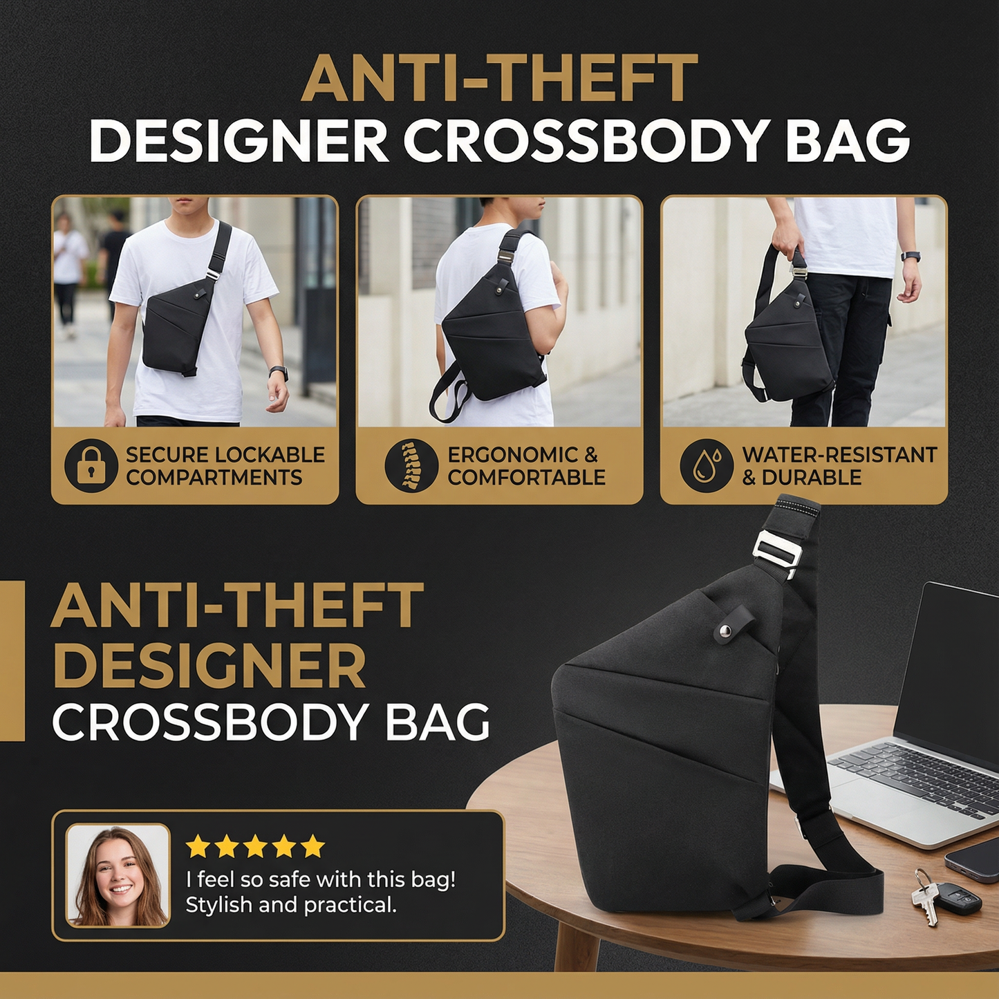 Anti-Theft Designer Crossbody Bag