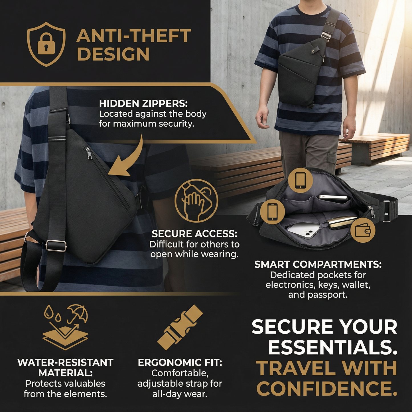 Anti-Theft Designer Crossbody Bag