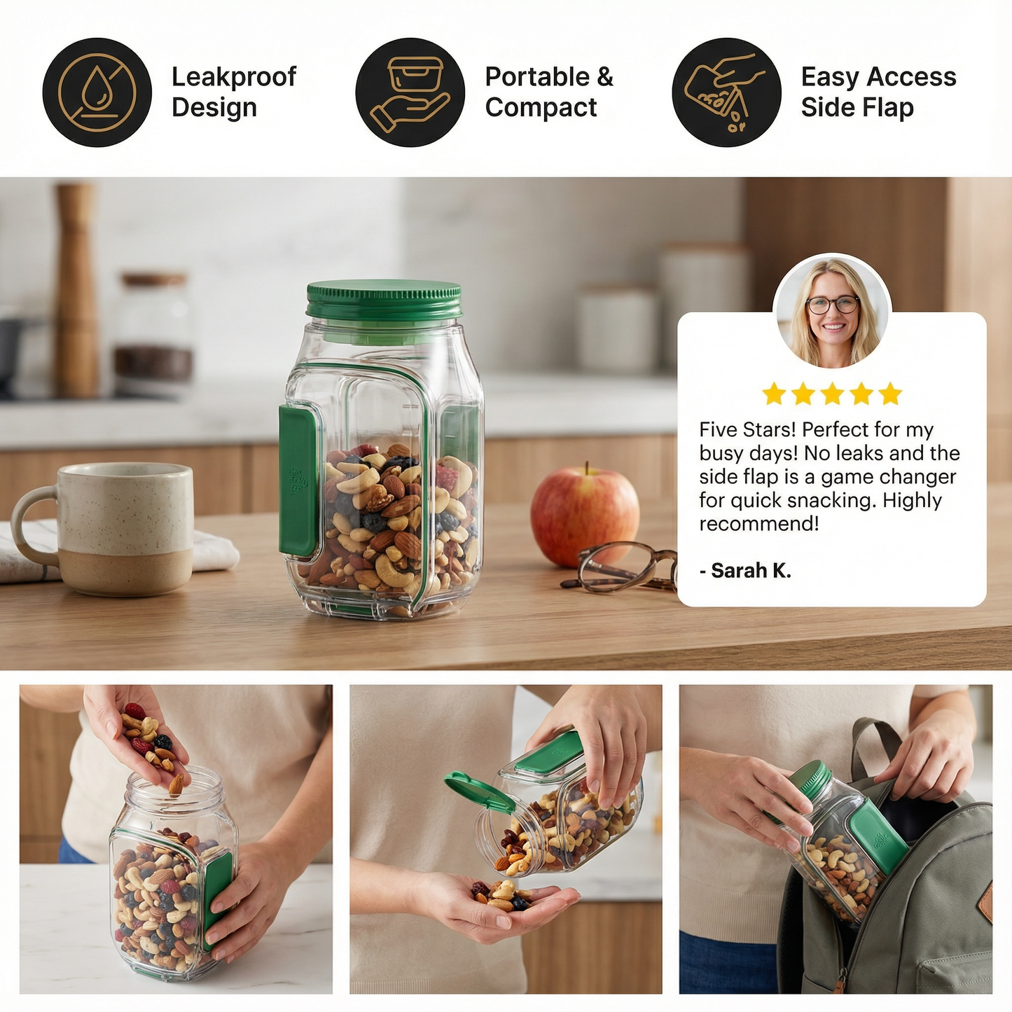 To-Go Snack Box with Side Flap – Leakproof & Portable