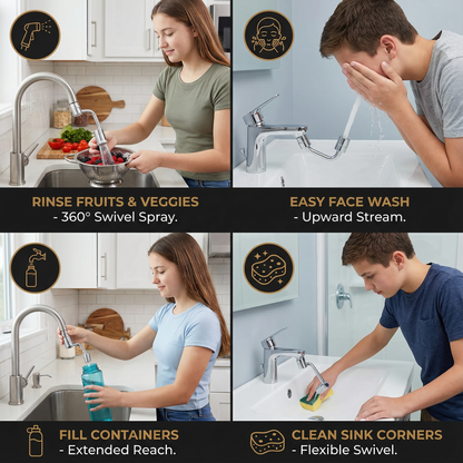 360° swivel tap extender with spray head – kitchen & bathroom use