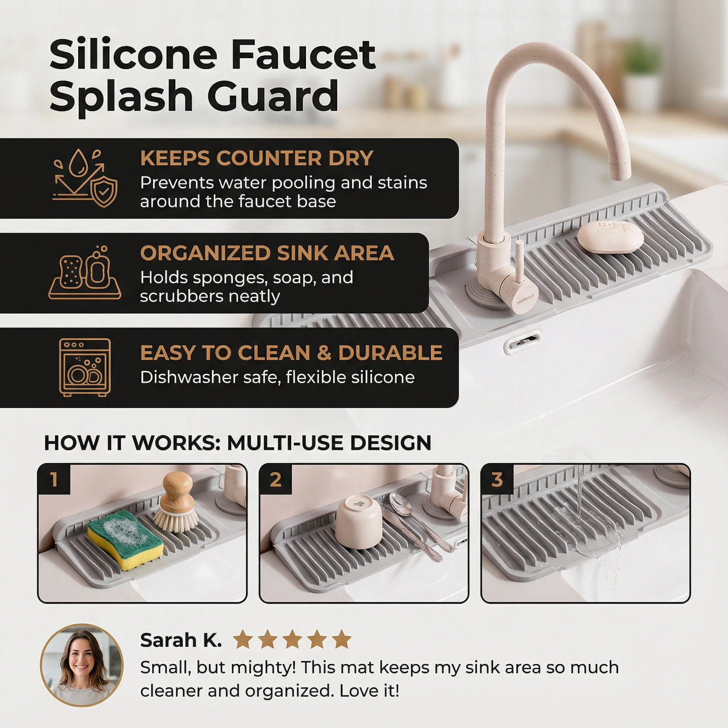 Silicone Faucet Splash Guard – Drip Mat for Sink & Basin