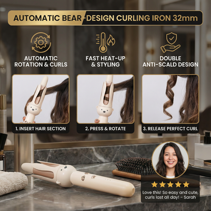 Automatic Bear-Design Curling Iron 32 mm – Electric Rotating Curling Styler