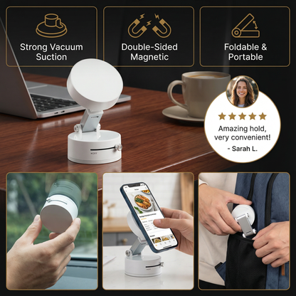 Magnetic Phone Holder with Vacuum Suction Cup – Foldable & Double-Sided, Universal for All Smartphones