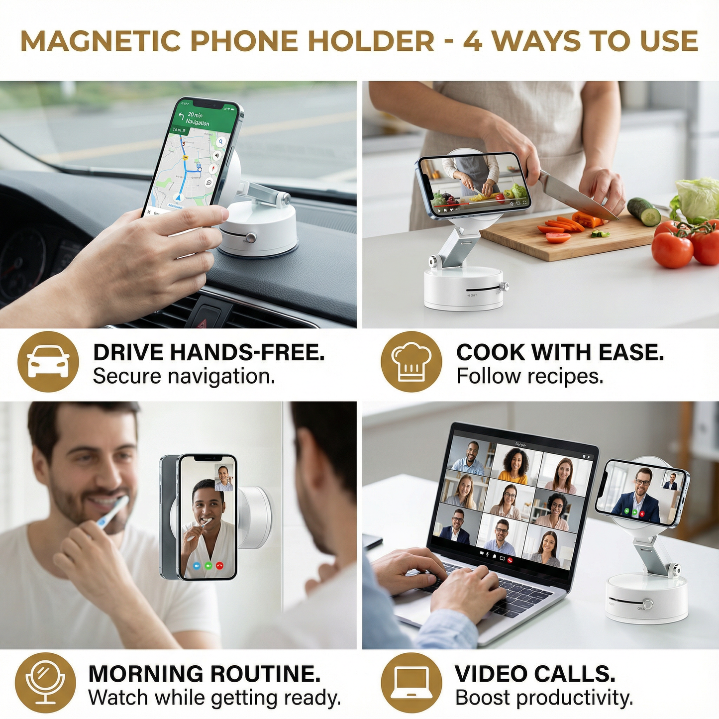 Magnetic Phone Holder with Vacuum Suction Cup – Foldable & Double-Sided, Universal for All Smartphones