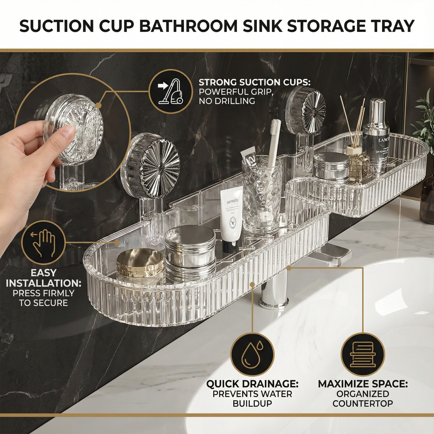 Suction Cup Bathroom Sink Storage Tray