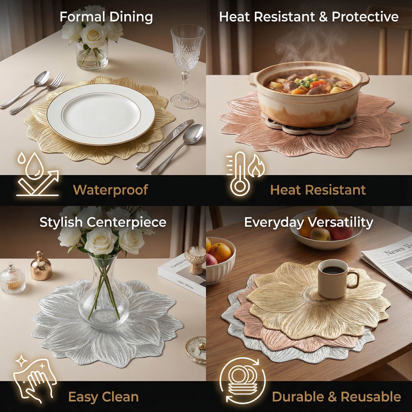 Creative Floral Table Set – Waterproof and Oil-Resistant