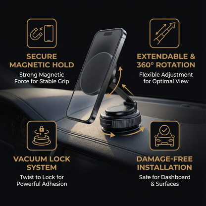 Magnetic Suction Cup – Extendable 360° Phone Holder with Vacuum Lock