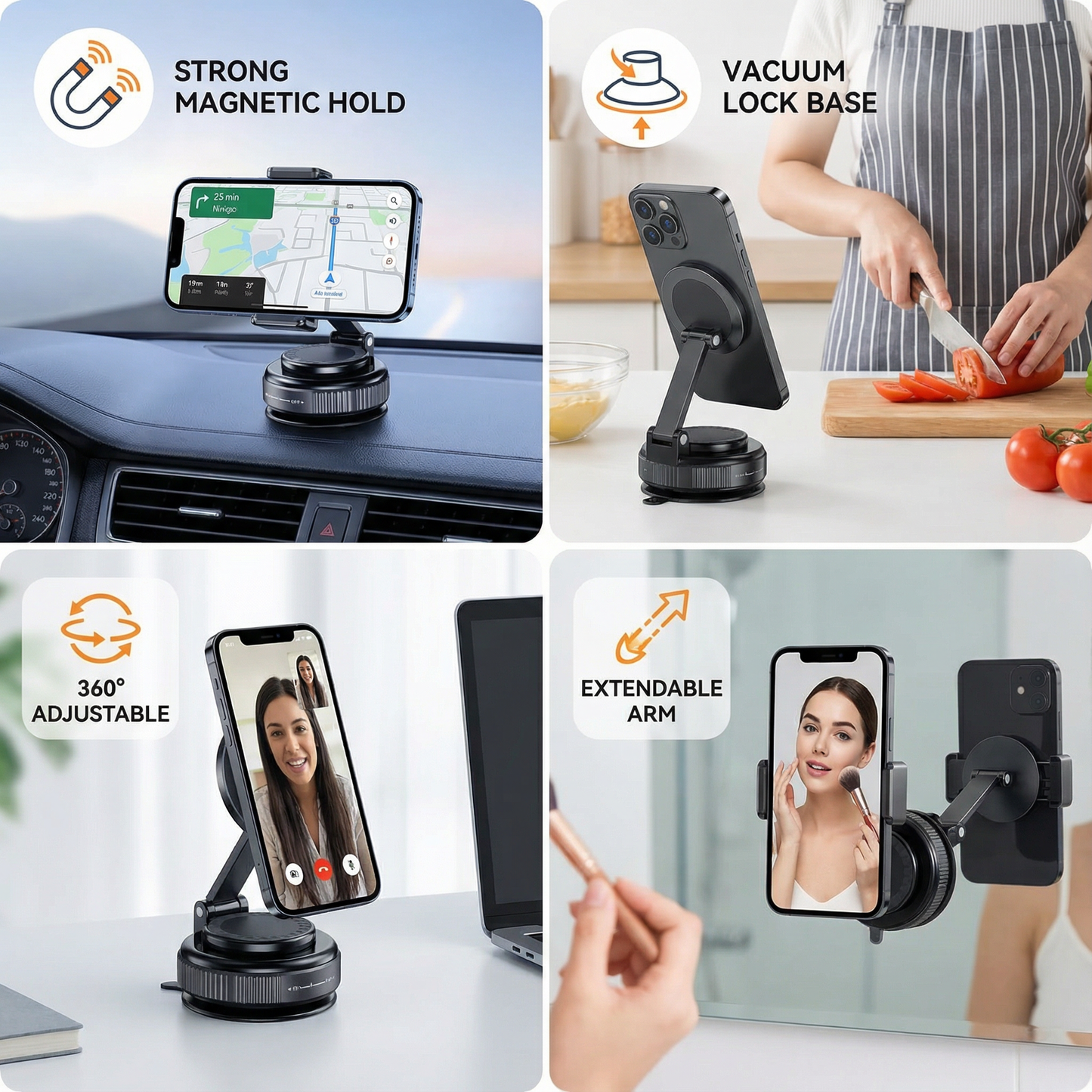Magnetic Suction Cup – Extendable 360° Phone Holder with Vacuum Lock