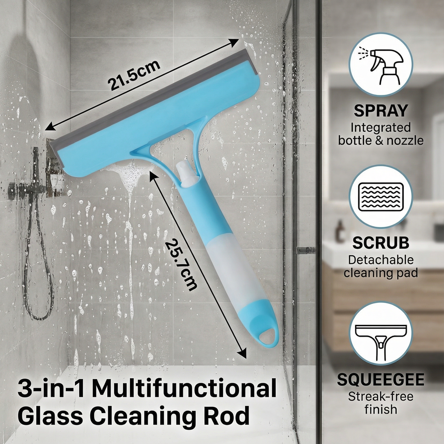 3-in-1 Multifunctional Glass Cleaning Rod