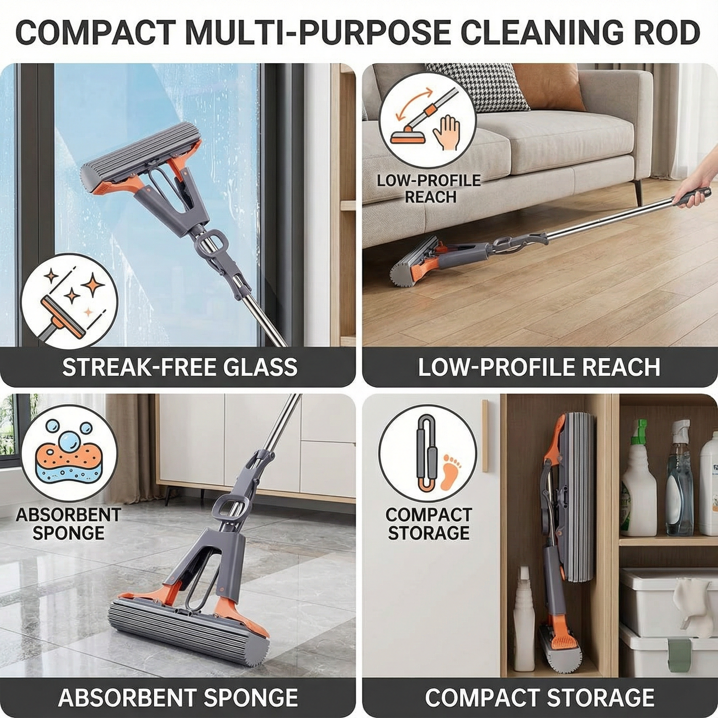 Compact Multi-Purpose Cleaning Rod