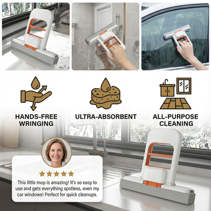 Hands-Free Mini Sponge Mop – Ultra-Absorbent All-Purpose Cleaning Mop for Kitchen, Bathroom & Car