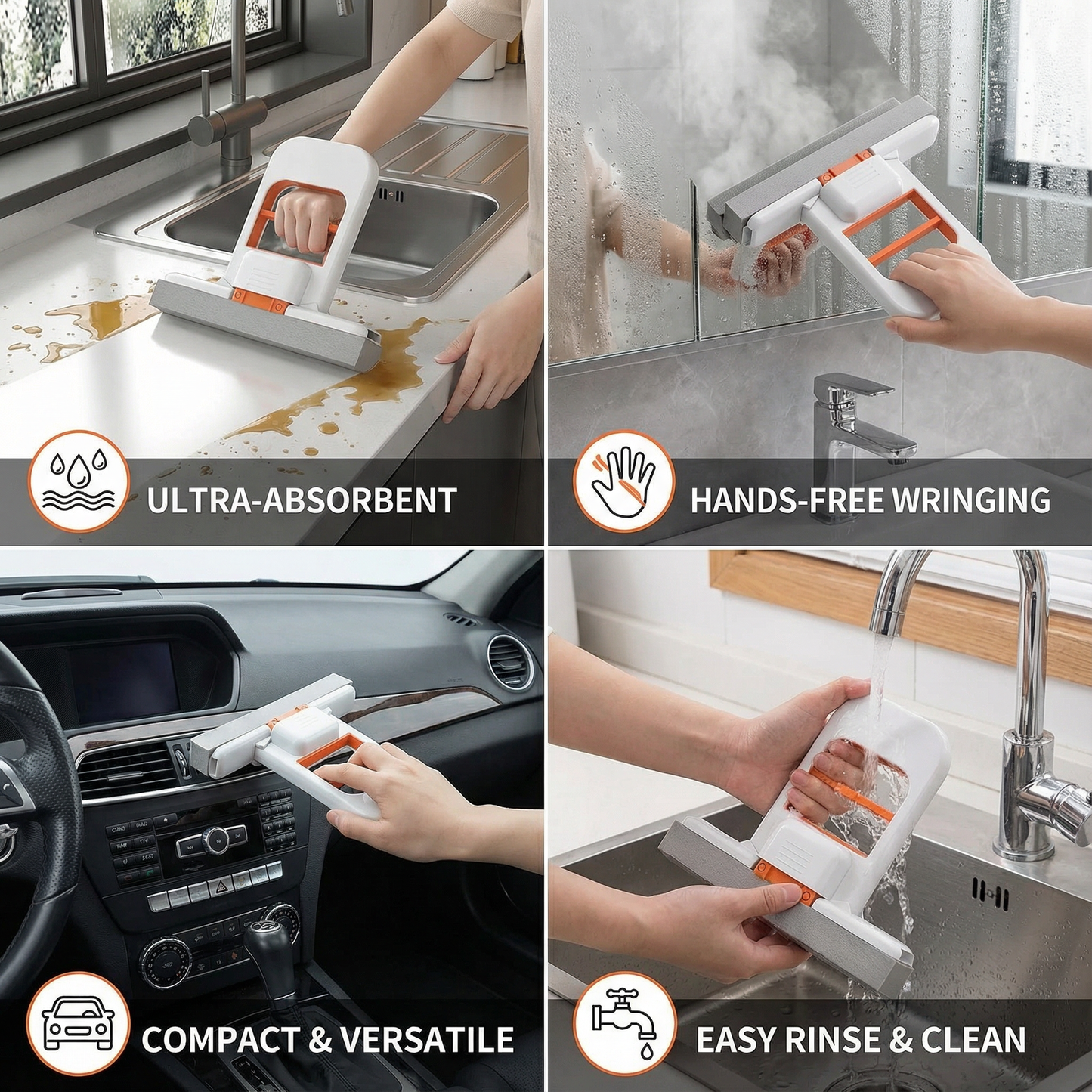 Hands-Free Mini Sponge Mop – Ultra-Absorbent All-Purpose Cleaning Mop for Kitchen, Bathroom & Car