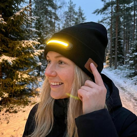 Warm Hat with Integrated Bluetooth Headphones and LED light strip