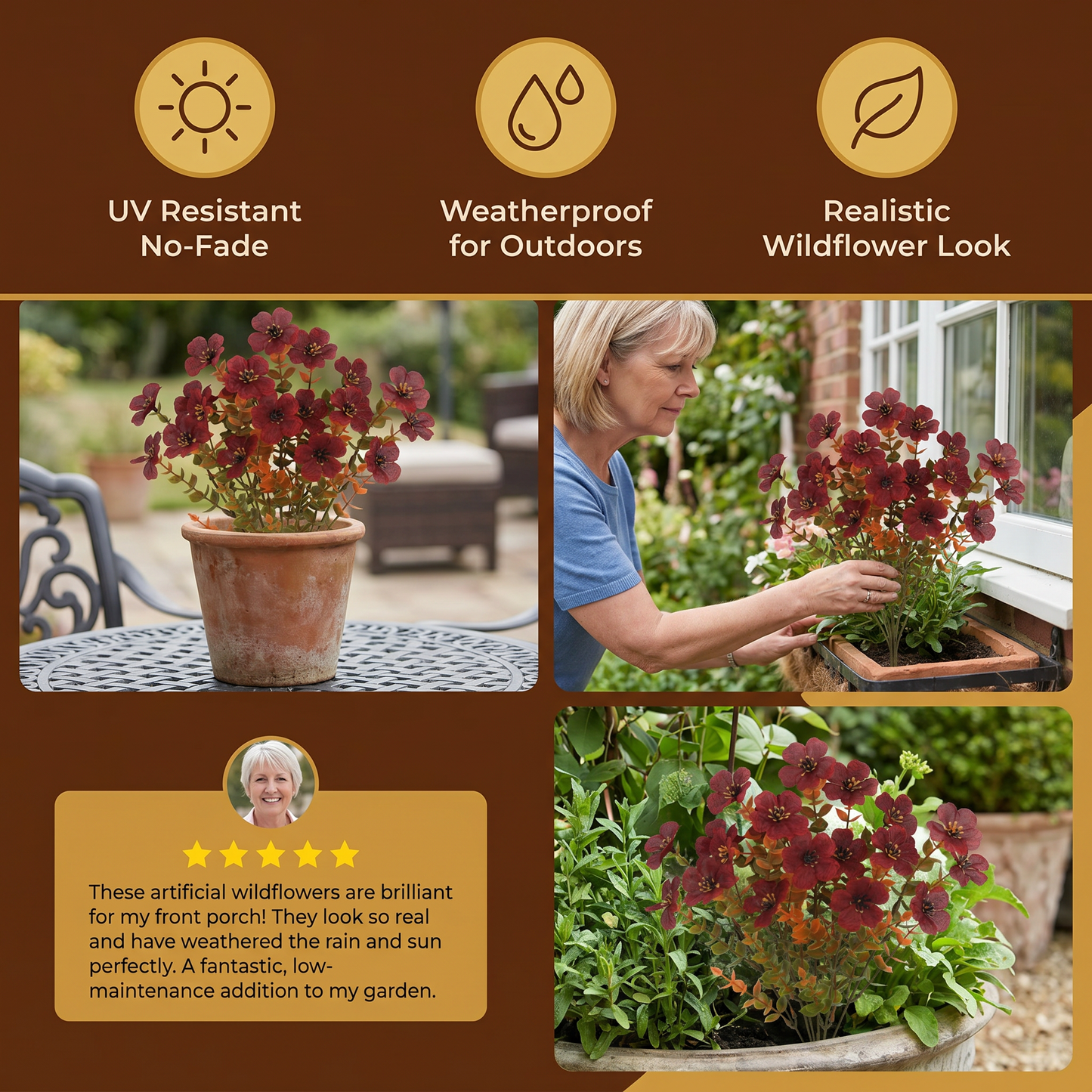 EverBloom No-Fade Artificial Wildflower Bouquet for Outdoor Planters
