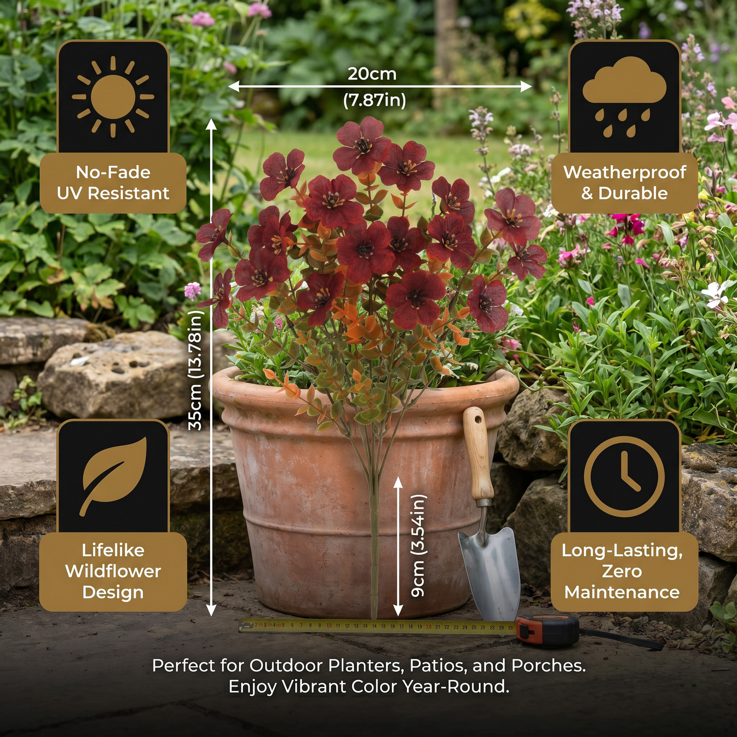 EverBloom No-Fade Artificial Wildflower Bouquet for Outdoor Planters